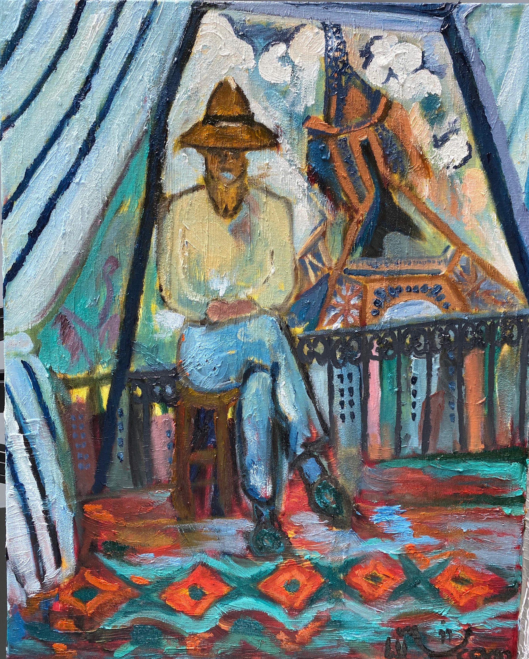 Waves and rays- Abstract oil, sand, and cold wax on canvas